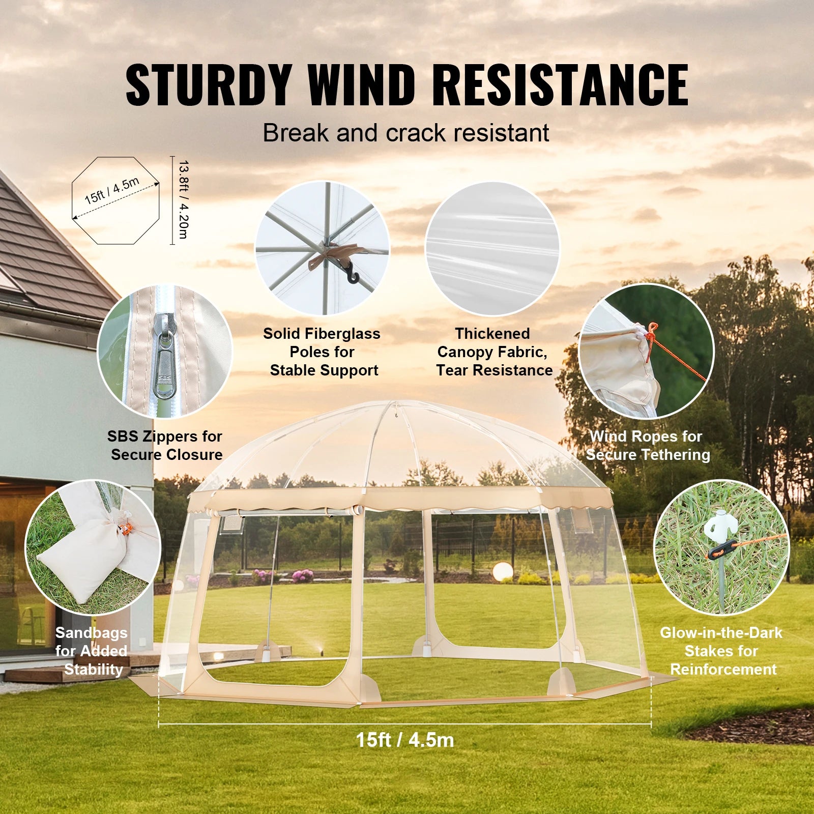 Bubble Tent Pop-Up Weatherproof Sports 50"x50"/72"x72"/10'x10'/12'x12'/15'x15'