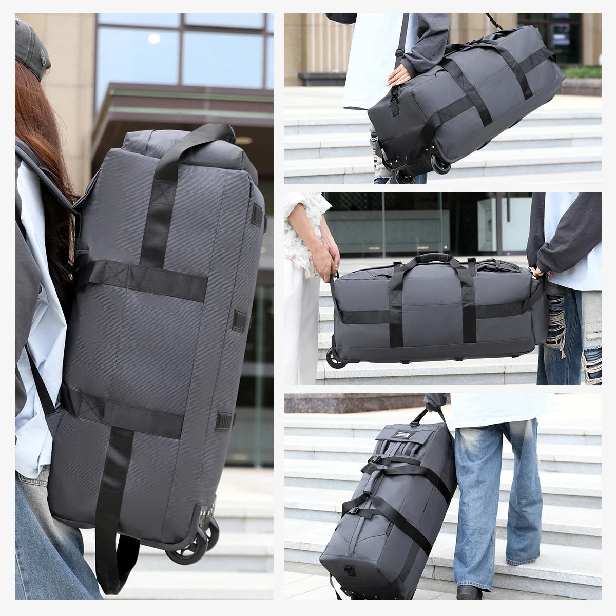 Travel Bag, Large-Capacity Handbag, Portable Outdoor Hand Luggage, Roller Travel Bag, Convenient and Practical Unisex Duffel Bag