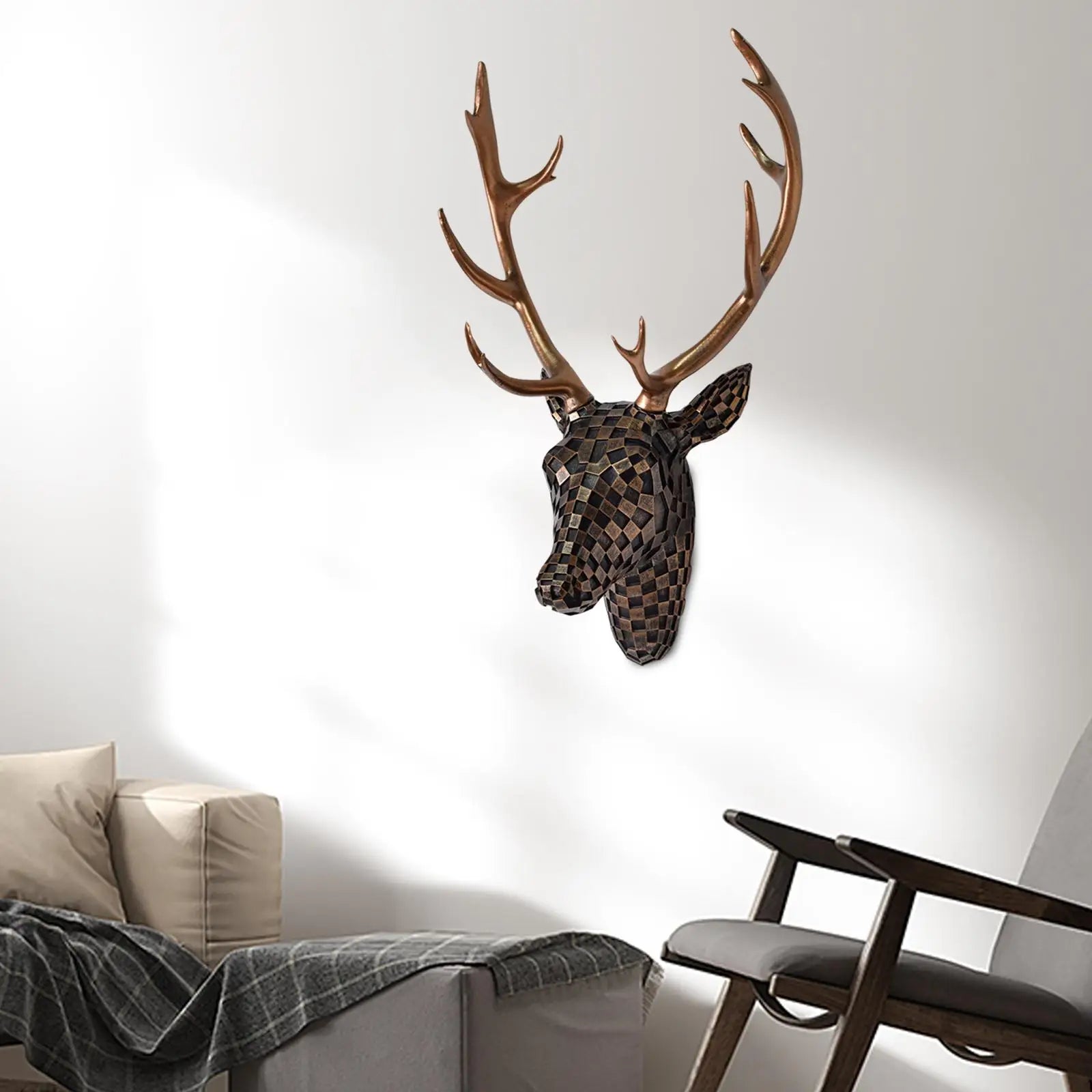 Deer Head Wall Mount Decor Creative Home Decor Artwork Wall Decor Hanging Ornament for Bedroom Office Living Room Indoor Hotel