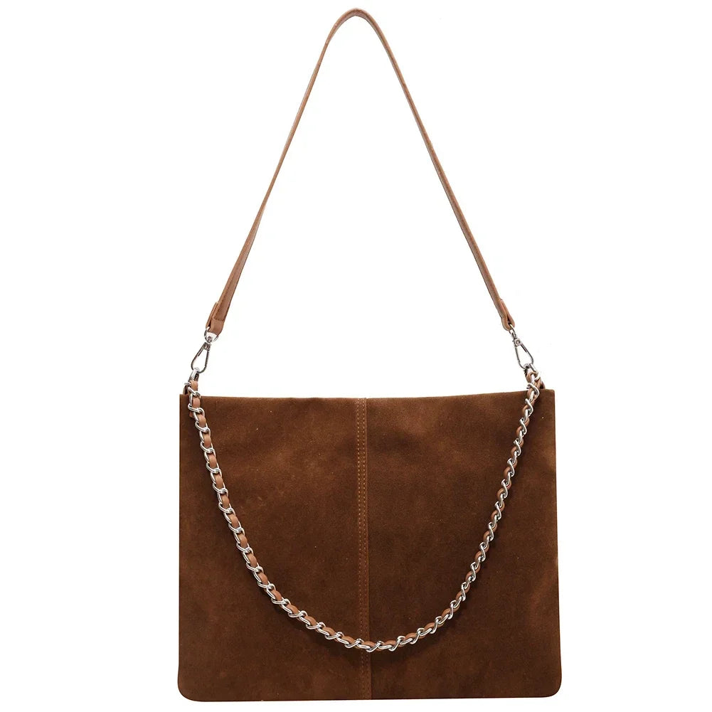 Women Suede Shoulder Bag with Inner Pocket Crossbody Purse Zipper Closure Hobo Bag Handbag Trendy Clutch Purse for Work Travel