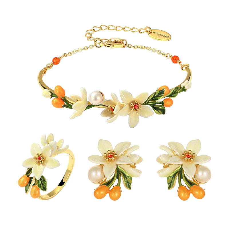 Juicy Grape Fine Jewery Set for Women 2024 New Trend Orange Blossom Jewery Accessory Original Design Birthday Christmas Gifts