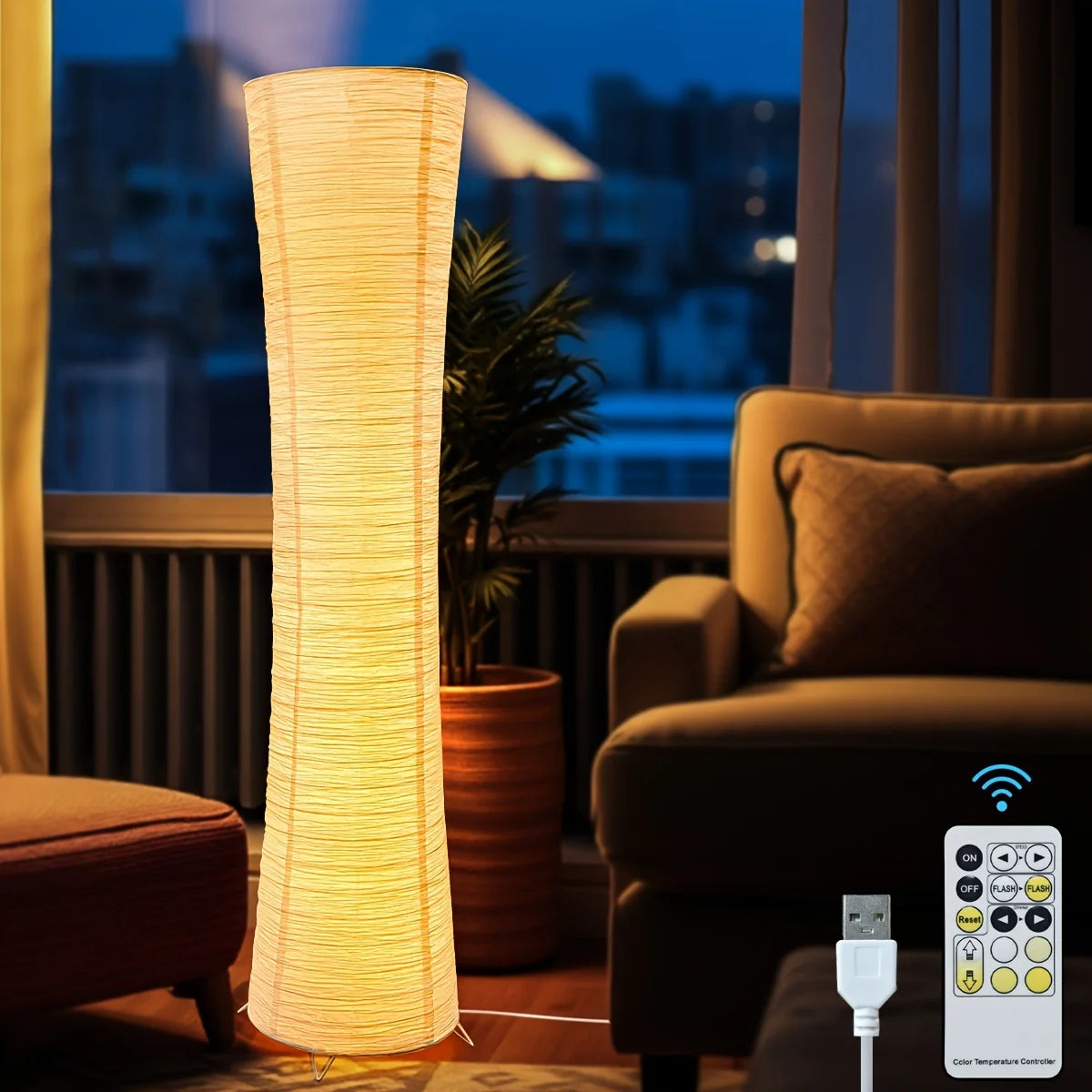Soft Light Floor Lamp, 42 Inches High, Modern Minimalist Design, LED Soft Light With Warm Light 3000K, Paper Lamp Shade