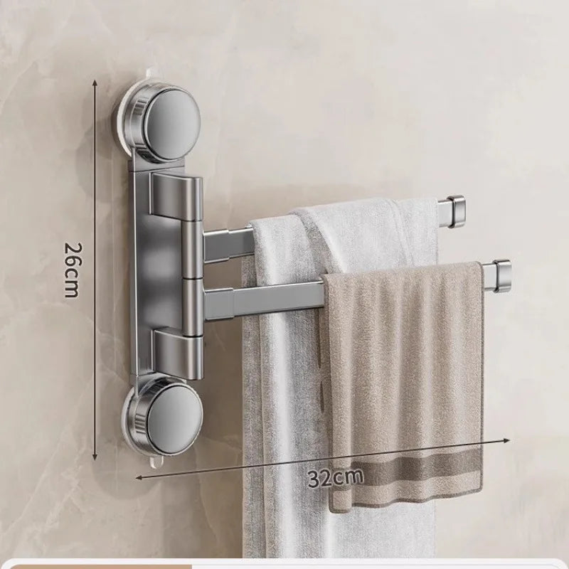 Suction cup no-punch bathroom rotating towel rack bathroom multi-rod drying rack towel bar on wall