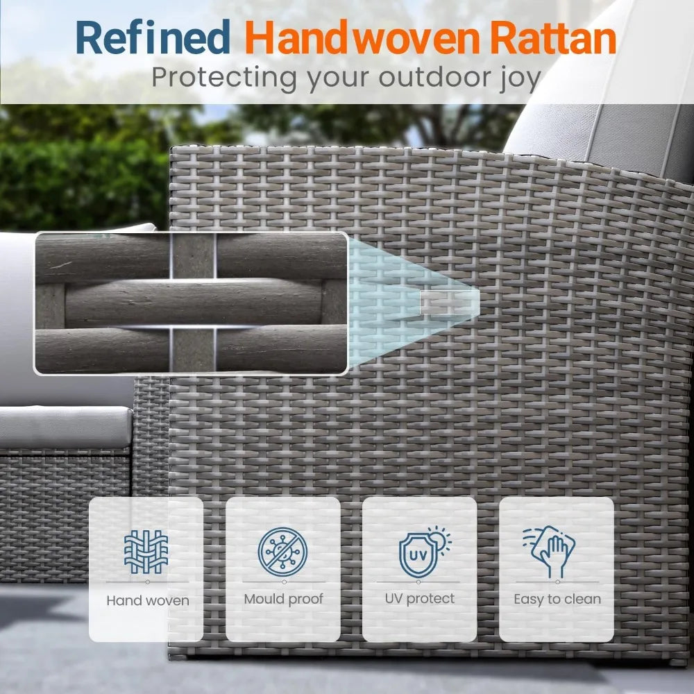 Gray Wicker Outdoor Patio Furniture Set, 4-Piece Conversation Area for Deck, Porch, with Cushioned Sofa Chairs