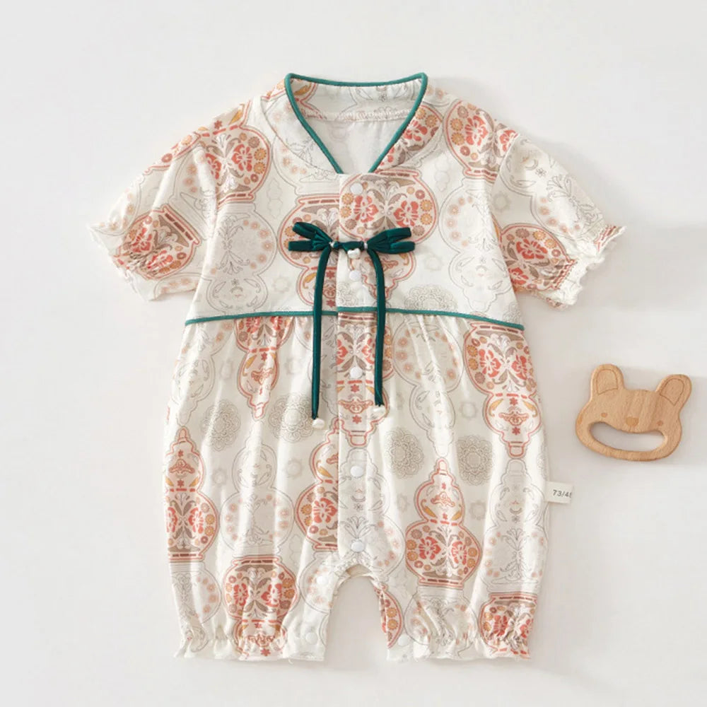 Baby Boys Clothes Summer 100% Cotton Newborn Onesies 1st Birthday Infant Girl Romper Chinese Style Baby Jumpsuit Wholesale