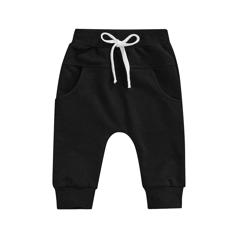 Newborn Boys Girls Casual Trousers Elastic Waist Adjustable Drawstring Plain Leisure Style Loose Fit Long Pants Sweatpants