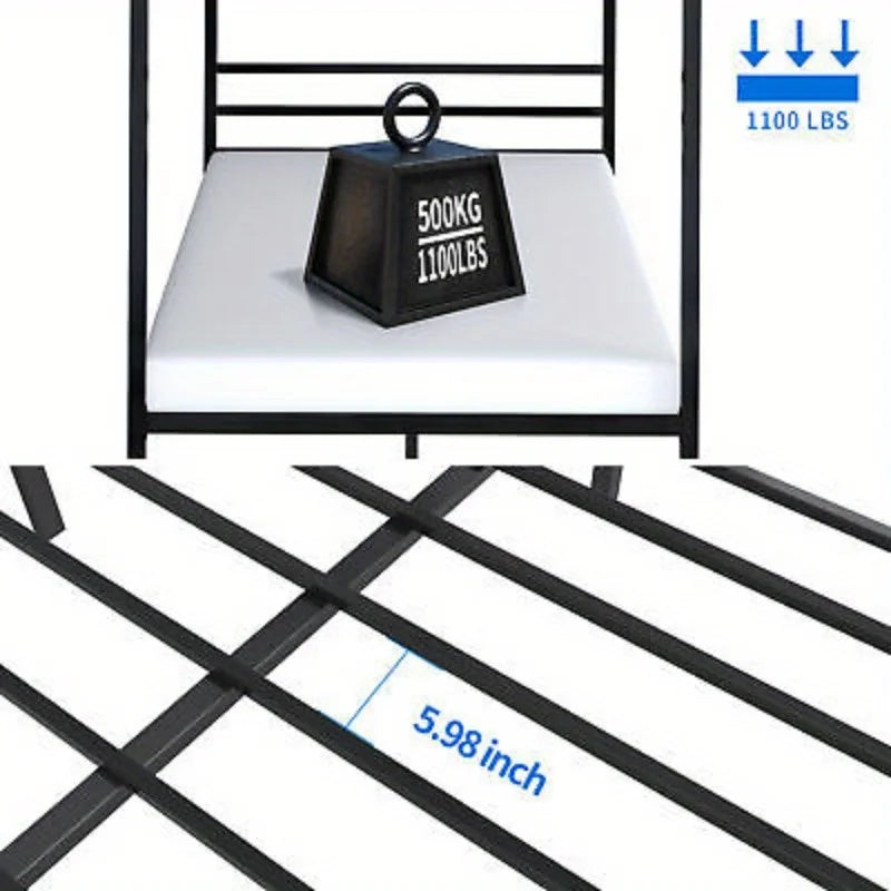 Queen Metal Canopy Bed Frame with Headboard Platform No Box Spring 14"