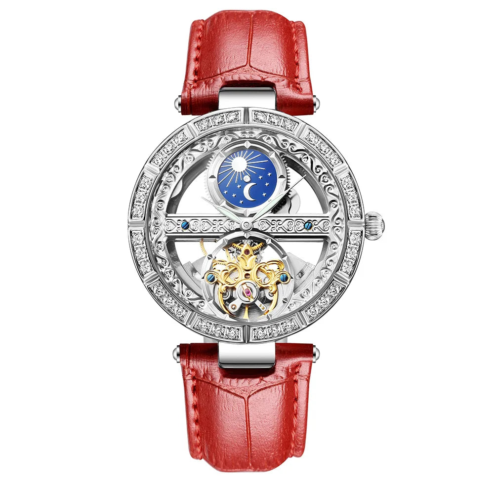 Women Automatic Mechanical Watch Top Brand Luxury Leather Waterproof Watches Ladies Skeleton Tourbillon Clock reloj mujer New