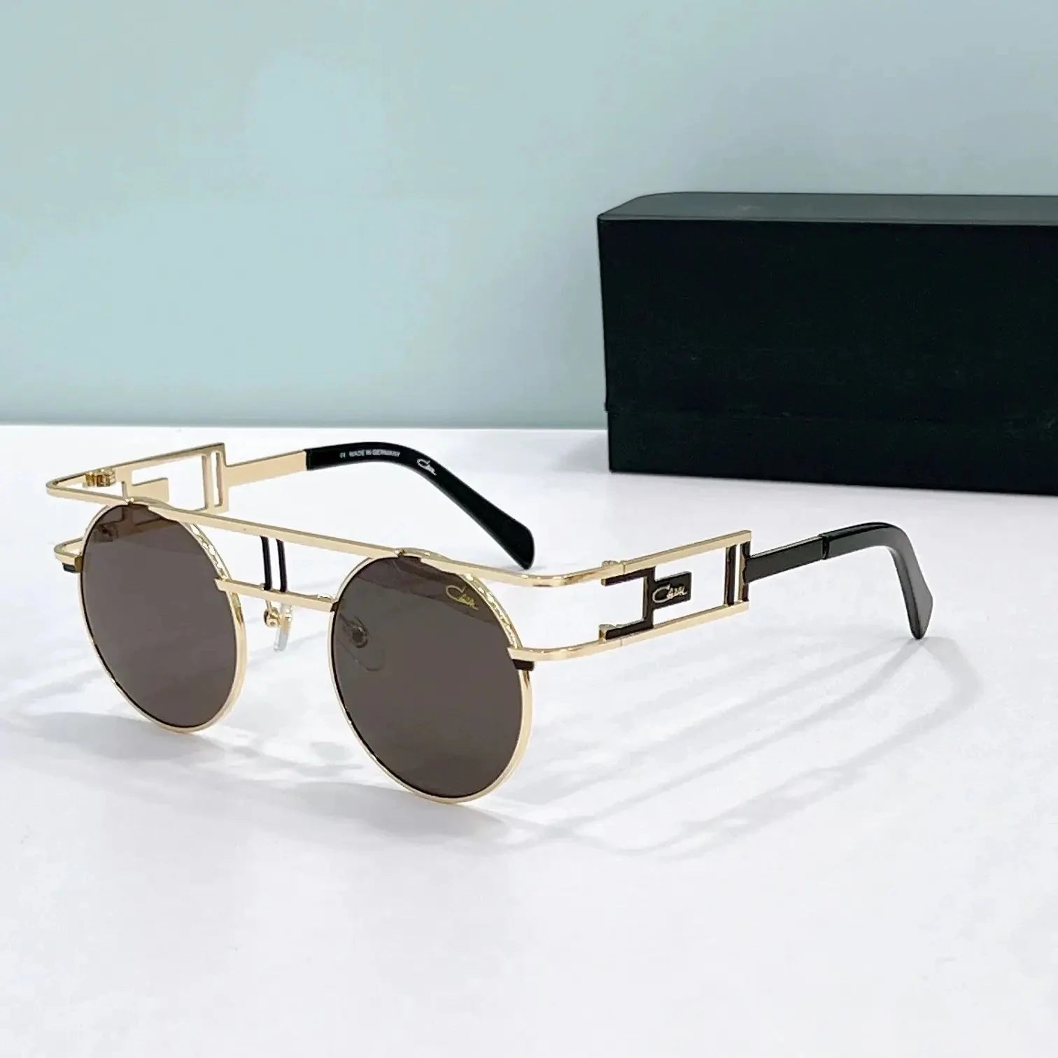 Original CCAZAL MOD958 Fashion Circular Gold Alloy Frame Men Sunglasses Classic Casual UV400 Gradient Retro Women Couple Eyewear