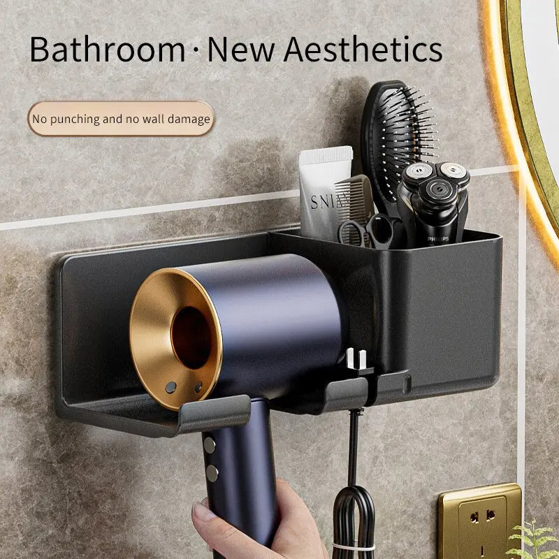 Bathroom hair dryer storage rack Multi functional storage rack Wall mounted non perforated hair dryer storage rack