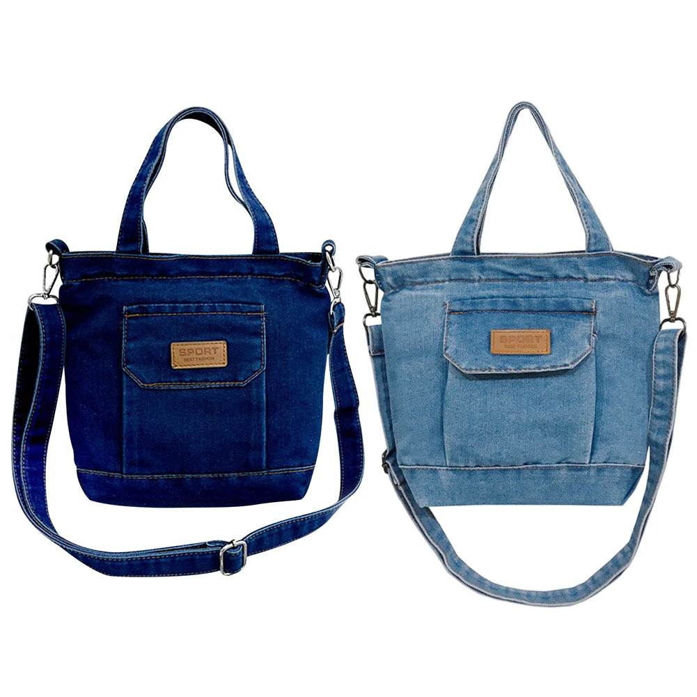 Women Crossbody Bag Denim Shopper Shoulder Handbag Large Capacity Adjustable Straps Zipper Closure for Beach Shopping School