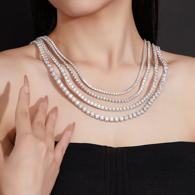 Moissanite Tennis Necklaces For Man Women 3/4/5/6.5mm Full Diamond With GRA 925 Sterling Silver Plated 18k White Gold Jewelry
