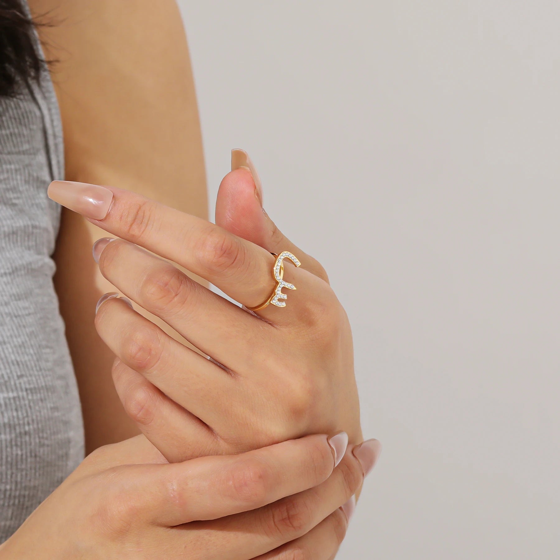 Personalized Stainless steel Arabic Letter Ring Diamond Ring Custom 18K Gold Plated Muslim Jewelry Ring Gift for Wife Eid Gifts