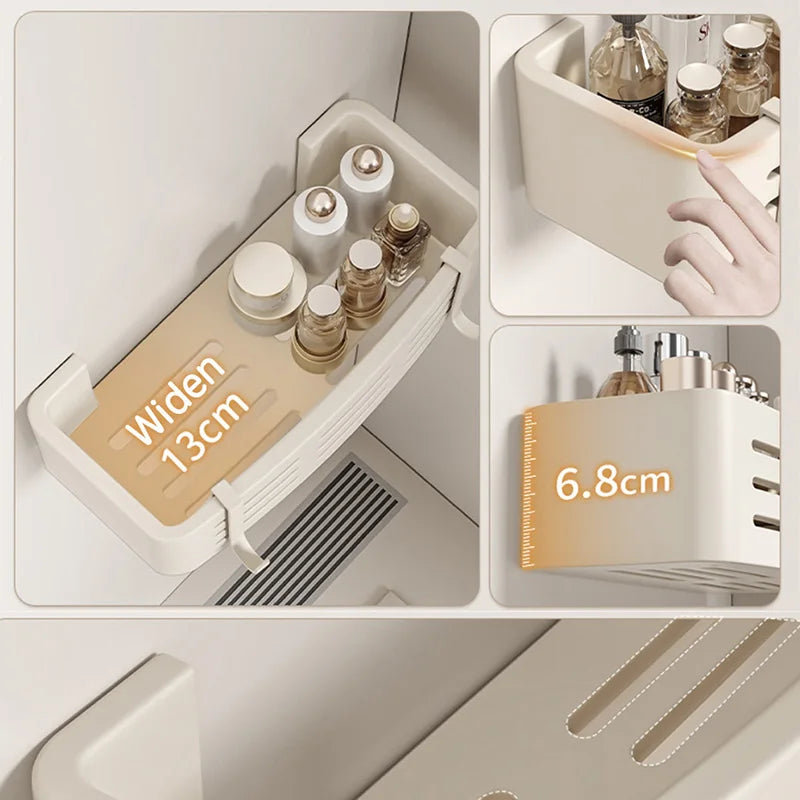 White Self-Adhesive Bathroom Shelf Storage Organizer Towel Holder Hook Wall Mounted Aluminium Corner Bathroom Shelves No Drill