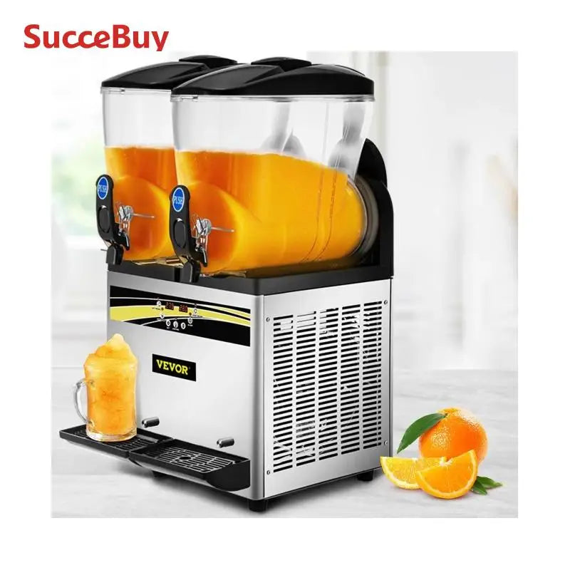 VEVOR 2x15L Commercial Slushy Machine Double Drink Dispenser Cold Juice Beverage Maker Stainless Steel for Home Bar Restaurant