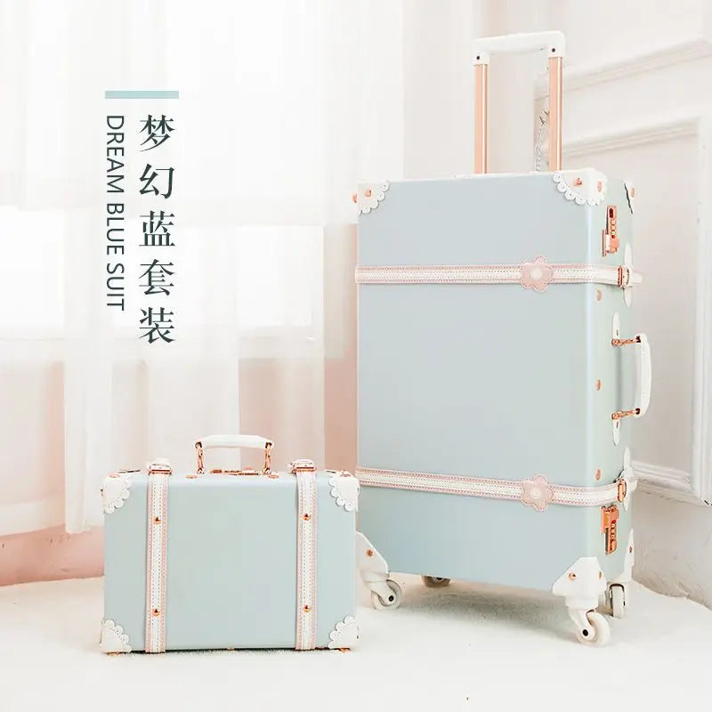 Vintage Style Luggage Carry On Trolley Suitcase With 360° Wheels For Women Men In Pink 20 22 24 26 Inch Cute Retro Travel Bag