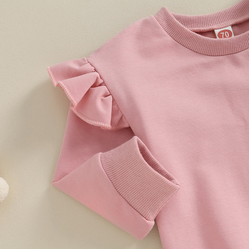 Tregren 0-24M Infant Baby Girls Clothes Long Sleeve Solid Color Sweatshirt Tops Pants 2pcs Set Outfits Toddler Casual Tracksuit