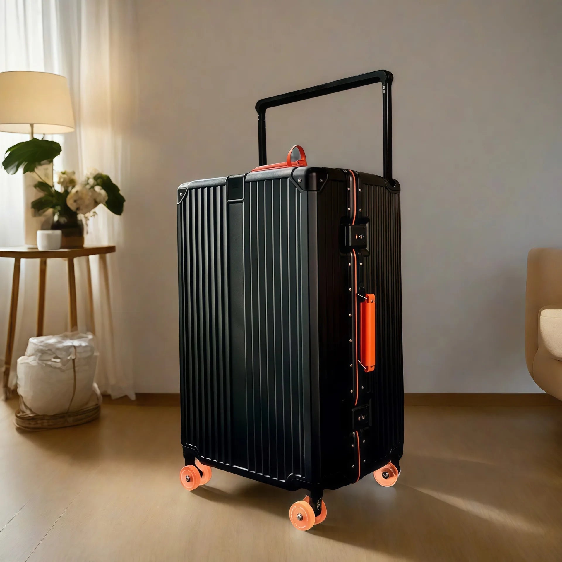 Wide Handlebar Rolling Luggage Large Capacity Travel Aluminum Frame Trolley Suitcase with Colorful Silent Spinner Wheel TSA Lock