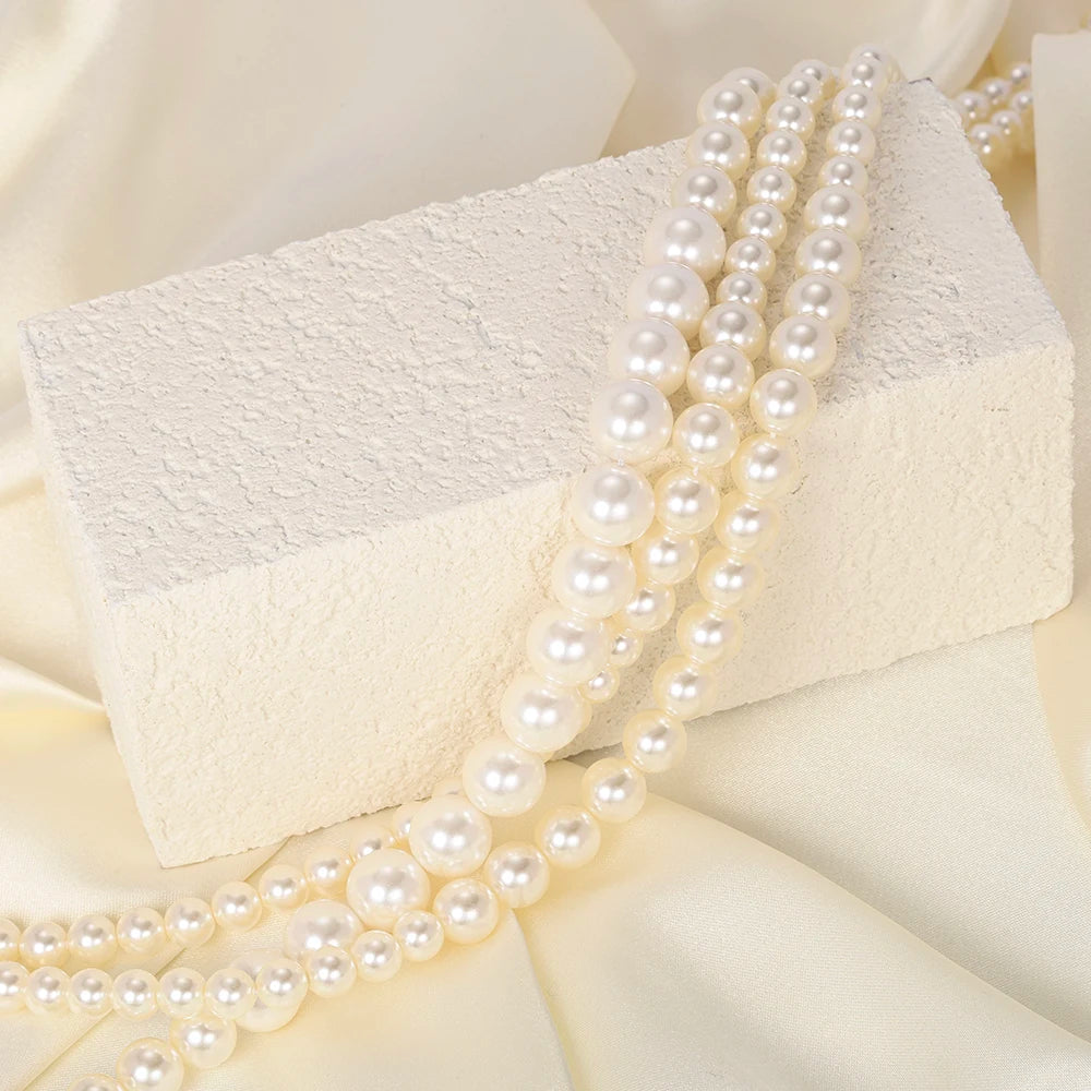 18K Gold Plated Multi-Layered Imitation Pearl Long Sweater Chain Necklace for Women Vintage Body Chain Party Wear Accessories