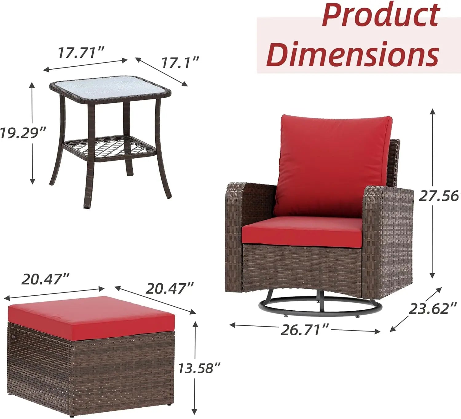 5 Piece Outdoor Patio Furniture Set-360 Wicker Swivel Chairs Set of 2 w/ 2 Ottoman, Coffee Table & Cushions Patio Bistro Set for