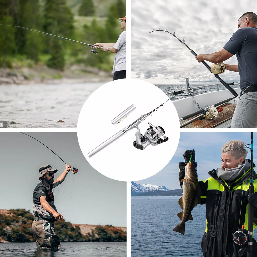 Mini Pocket Pen Shape Fishing Rod Pole Reel Aluminum Alloy Fishing Pole with Reel Closed Length 7.87 in Extended Length 37.87 in