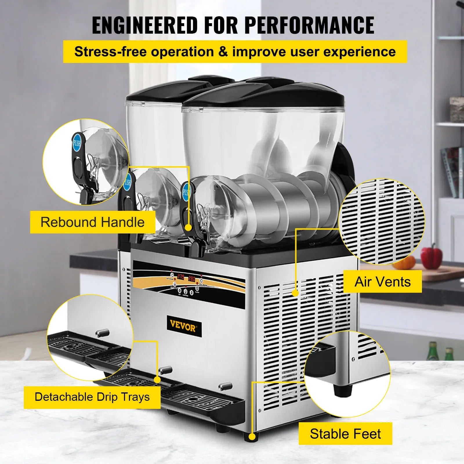 VEVOR 2x15L Commercial Slushy Machine Double Drink Dispenser Cold Juice Beverage Maker Stainless Steel for Home Bar Restaurant