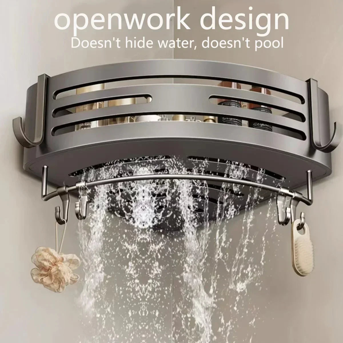 1-2PCS Shower Corner Shelf with Towel Bar Hook Space Aluminum Bathroom Shelf Without Drilling Shampoo Holder Bathroom Accessorie