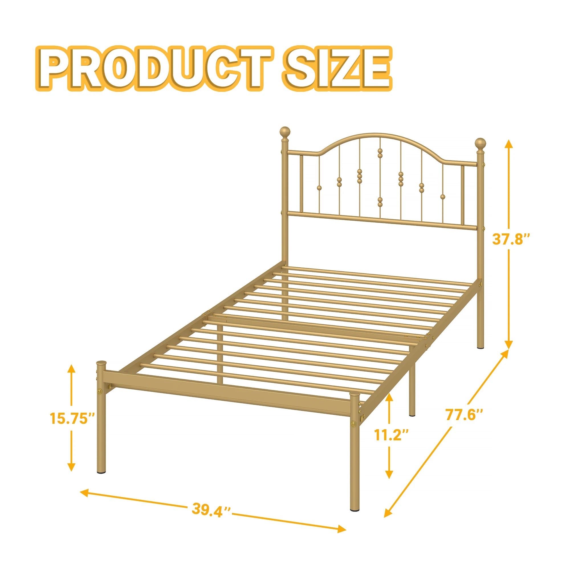 Golden Twin Size Bed Frame with Headboard Twin Metal Platform Bed