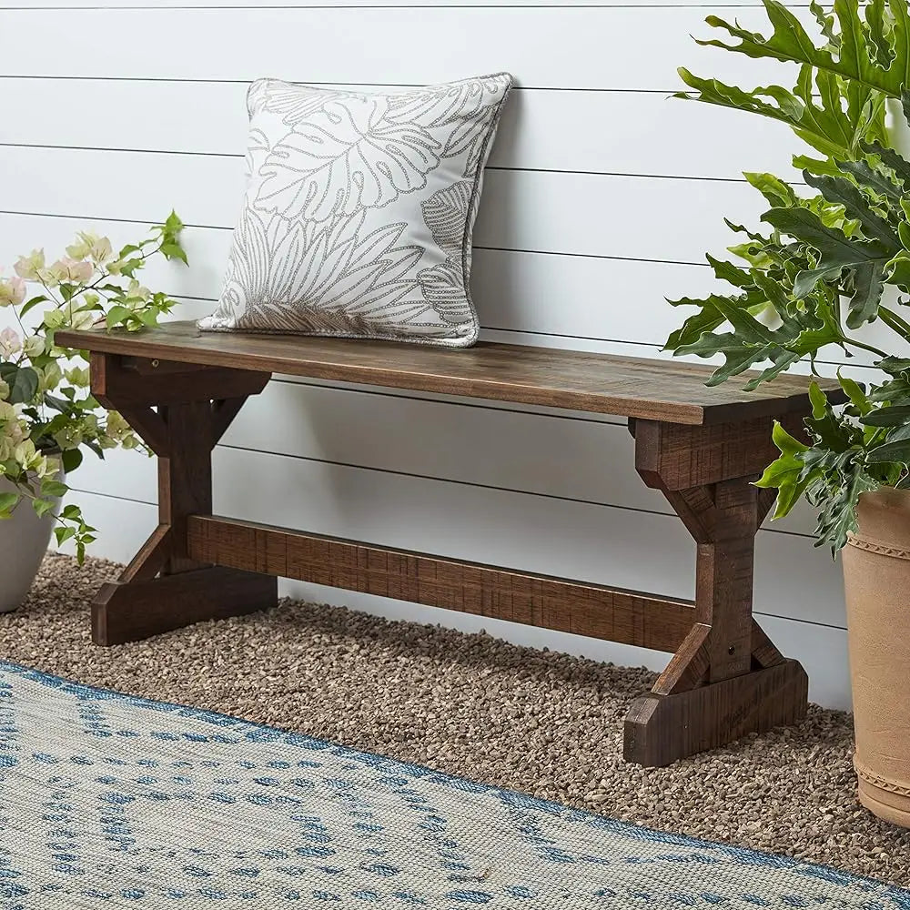 46"" Meranti Wood Farmhouse Bench With Walnut Stain, Designed For Indoor And Outdoor Use, Entryway, Living Room, Garden, Patio,