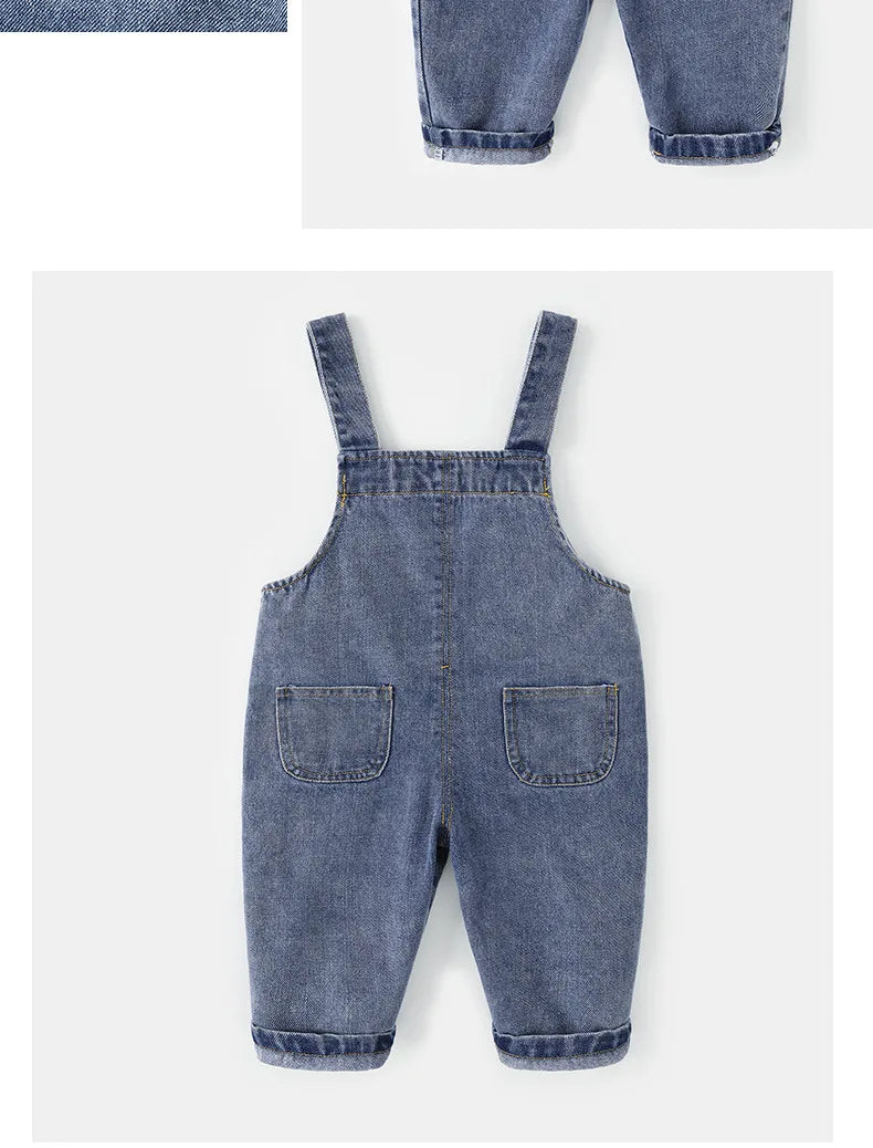 New Spring Kids Pants Baby Girls Overalls Boys Solid Denim Jumpsuits Children Trousers 0-5Y