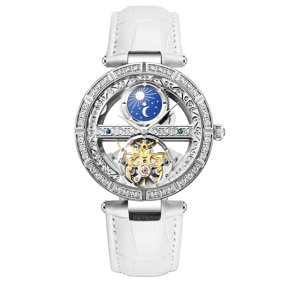 Women Automatic Mechanical Watch Top Brand Luxury Leather Waterproof Watches Ladies Skeleton Tourbillon Clock reloj mujer New