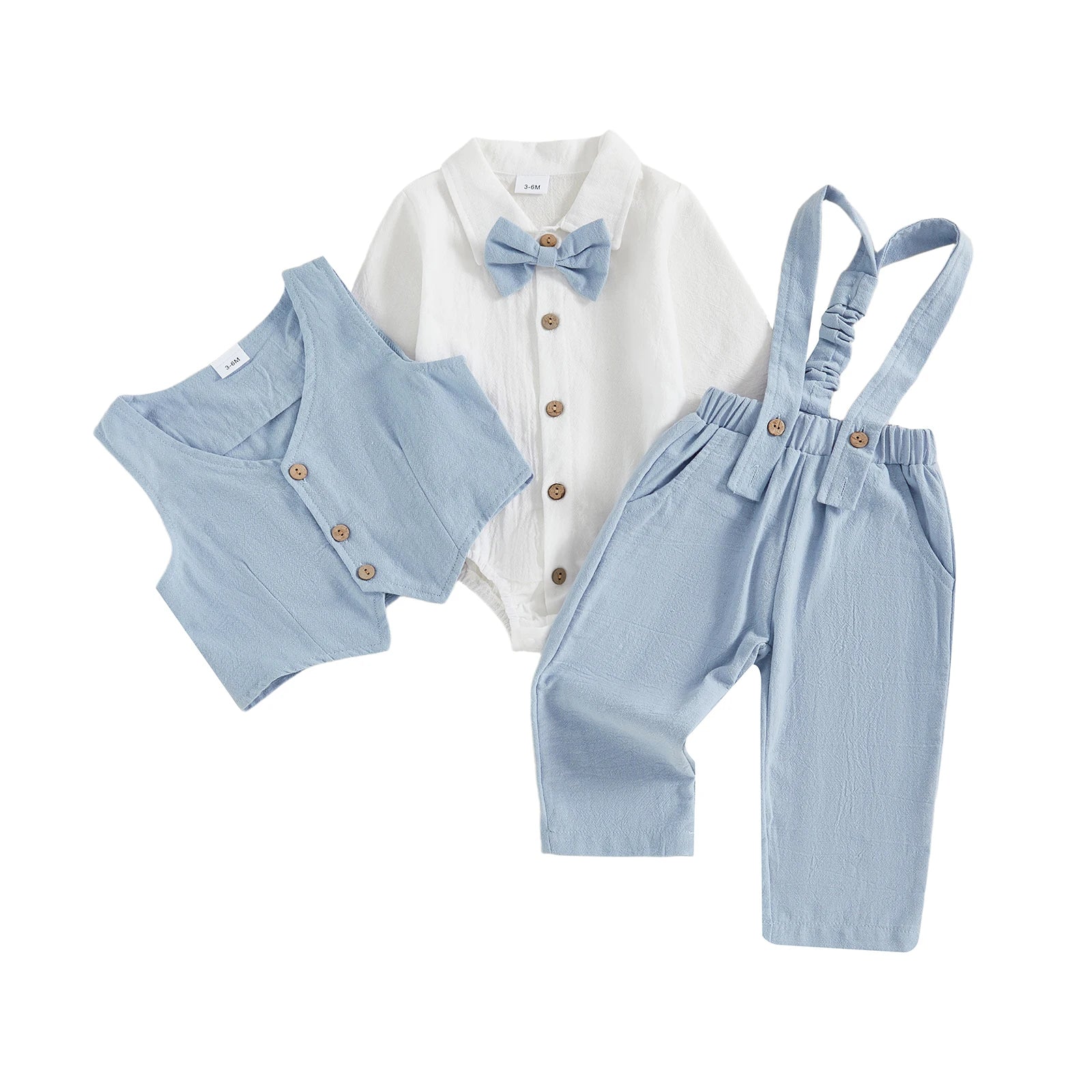 Toddler Boys Winter 4Pcs Outfit Set Long Sleeve Lapel Button Shirt Vest Suspender Pants Bowtie Sets Warm Clothes