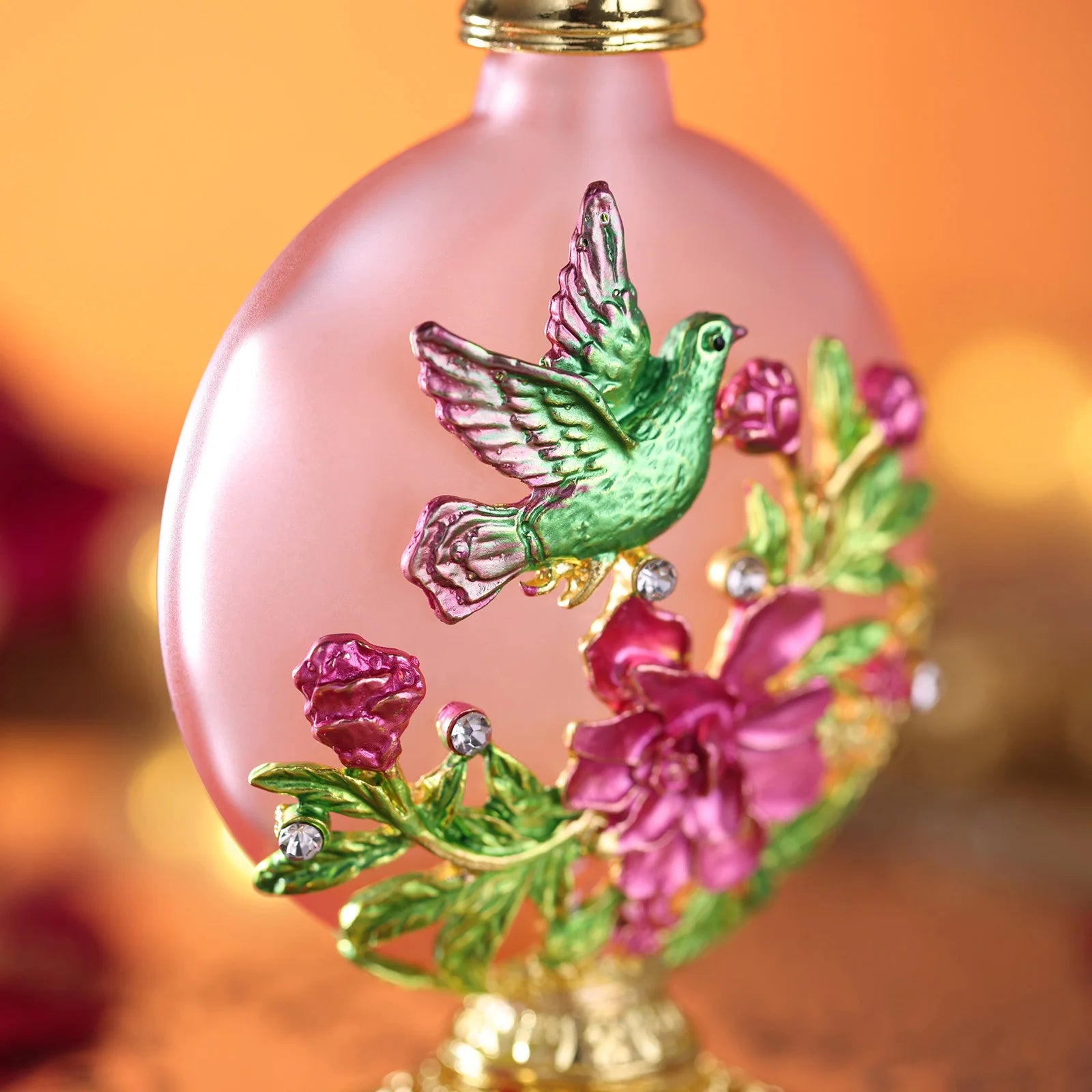 Decor Vintage Bottle Empty Glass Flat Vase Flower Bird Relief Golden Base Crystal Cap Perfume Essential 5" Ornament Beauty Gifts