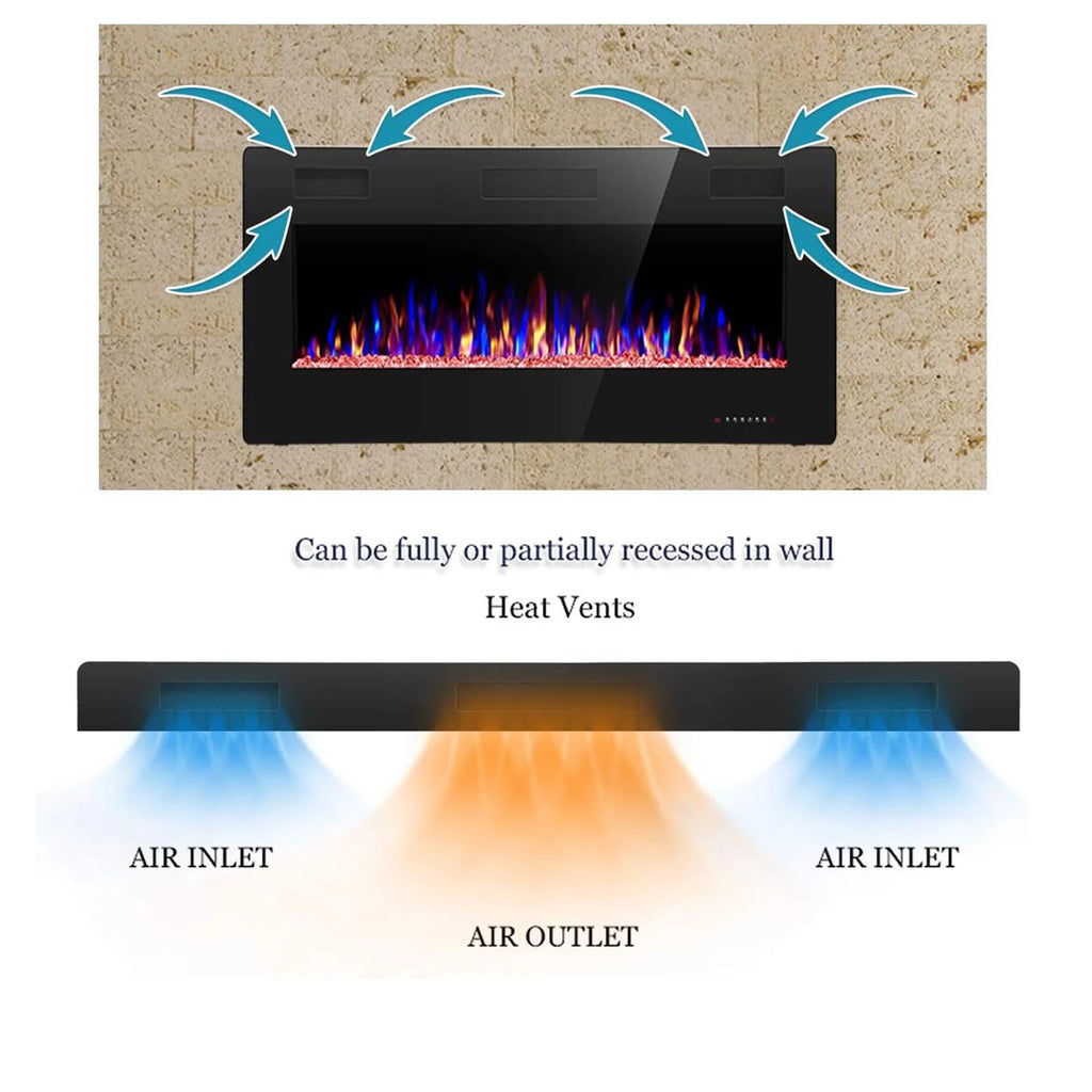 36inch Electric fireplace for wall mounting ultra thin low noise suitable for 2 x 4 and 2 x 6 bolts remote control with timer