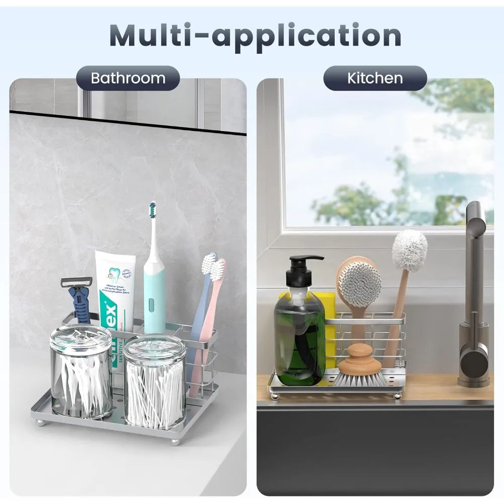 Toothbrush Holders for Bathroom, Toothbrush Holder with Tray, Stainless Steel Holder for Toothbrush Toothpaste, Tooth Brushing