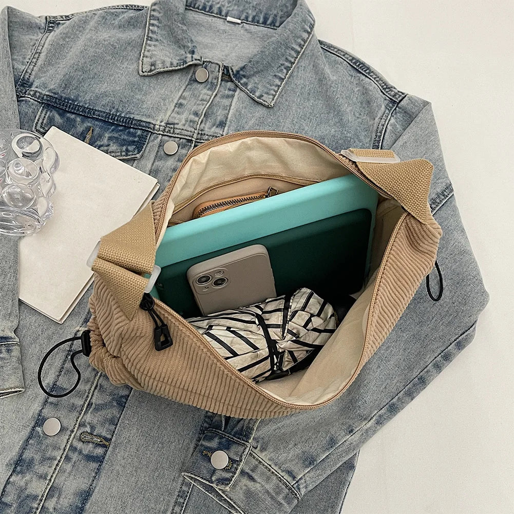 Corduroy Stylish Dumpling Bag Large Capacity Fashion Shoulder Bag Adjustable Strap Crescent Crossbody Bag Trendy Carrying Bag