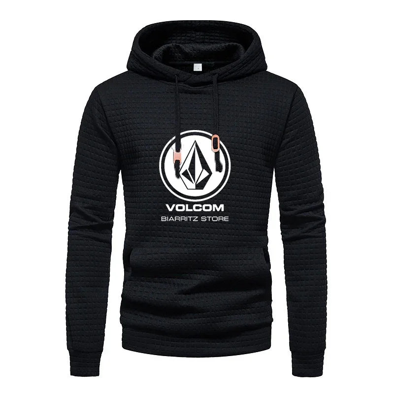 Autumn and winter, casual sportswear, men's checkered design pockets and shoelaces, waffle embossed hooded sweater