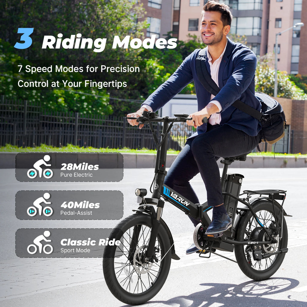 VARUN C20-1 Adult E-Bike 500W Motor 48V 7.8Ah Battery Folding Electric Bike 20*1.95 Inch Tire Electric Bicycle