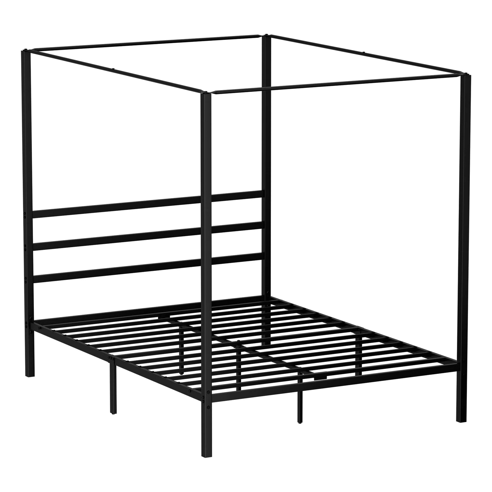 Queen Size Canopy Bed Frame with Headboard Bed Metal Slat No Box Spring Needed