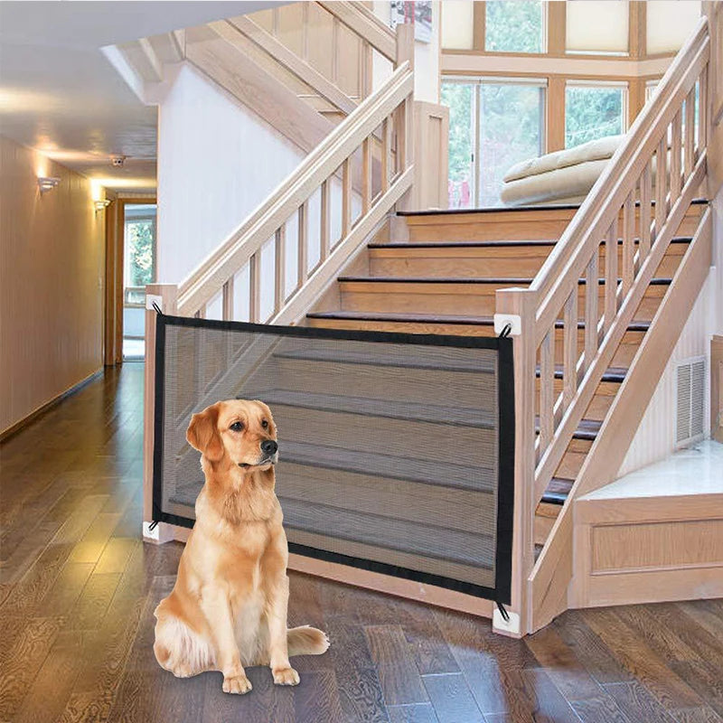Pet Barrier Fences Mesh Dog Cat Gate Entrance Separation Guard Folding with Hooks Breathable Mesh Pet Dog Safety Playpen