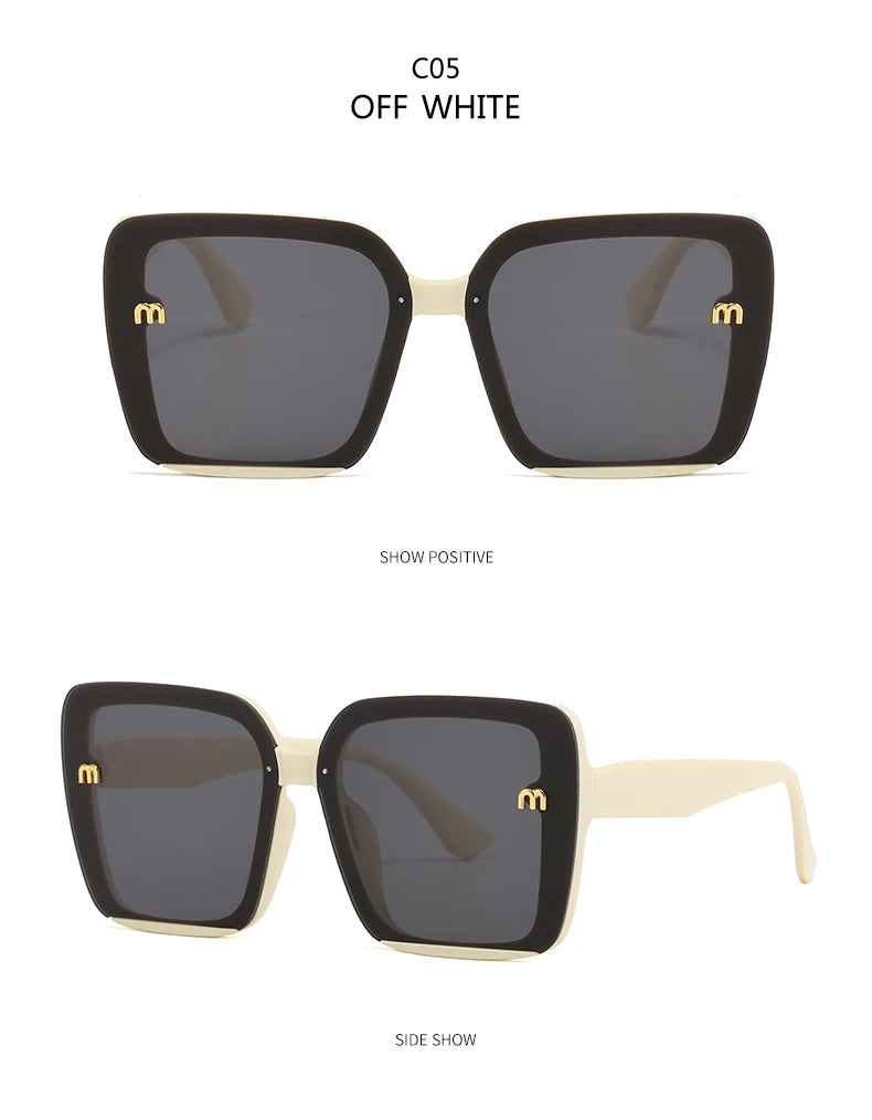 Brand Sunglasses Women's Square Classic Large Frame Fashion Men's Rectangular Letter Design Retro Sun Glasses UV400
