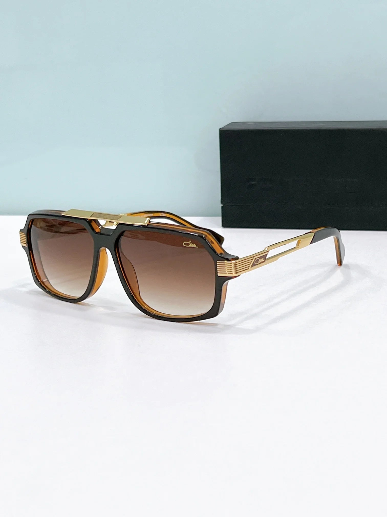 Original CCAZAL MOD6034 Fashion Classic UV400 Brown Lenses Men Sunglasses Tortoise Gold Alloy+Acetate Frame Women Couple Eyewear