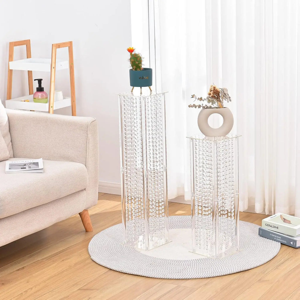 8PCS Crystal Vases for Centerpieces Acrylic Wedding Vase with Crystals Beads23.6"Floral Vase Display Holder for Birthday Party