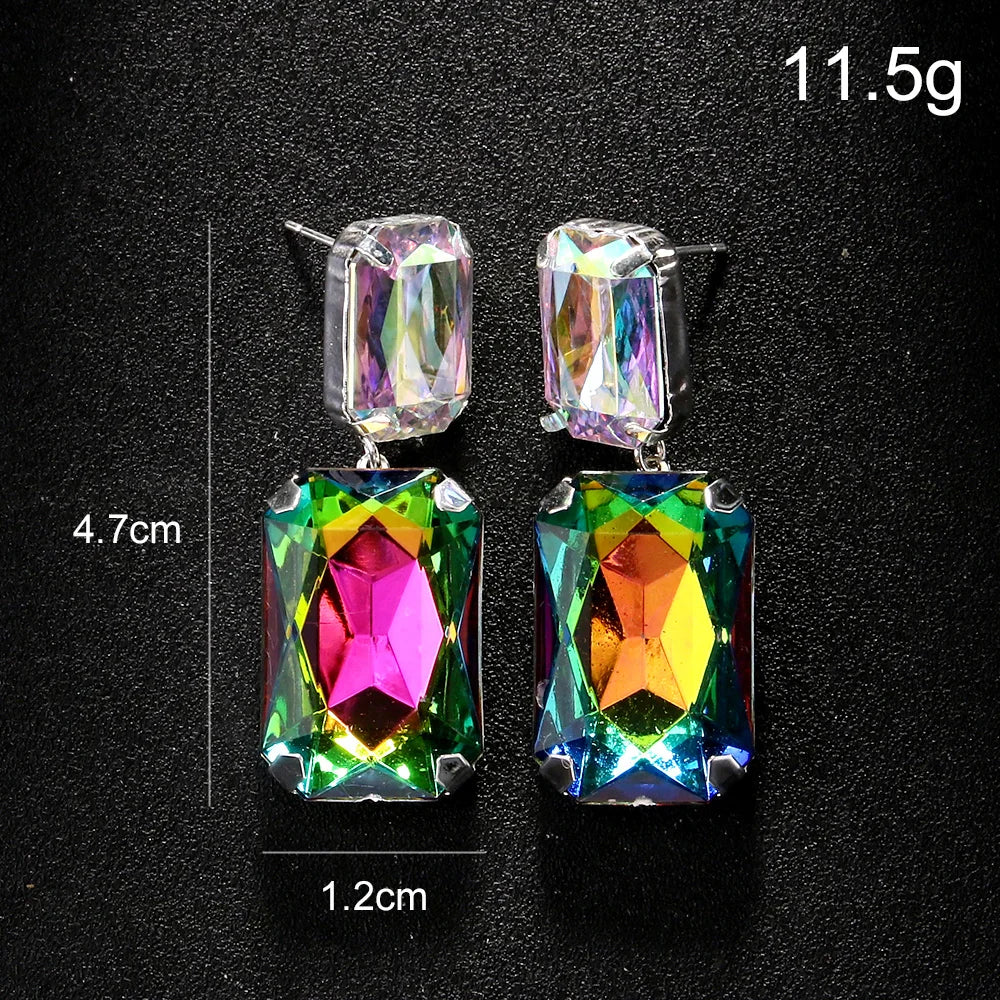 Stonefans Fahion AB Crystal Rectangular Dangle Earrings for Women 2024 Exaggerated Large Earrings Rhinestone Square Ear Jewelry