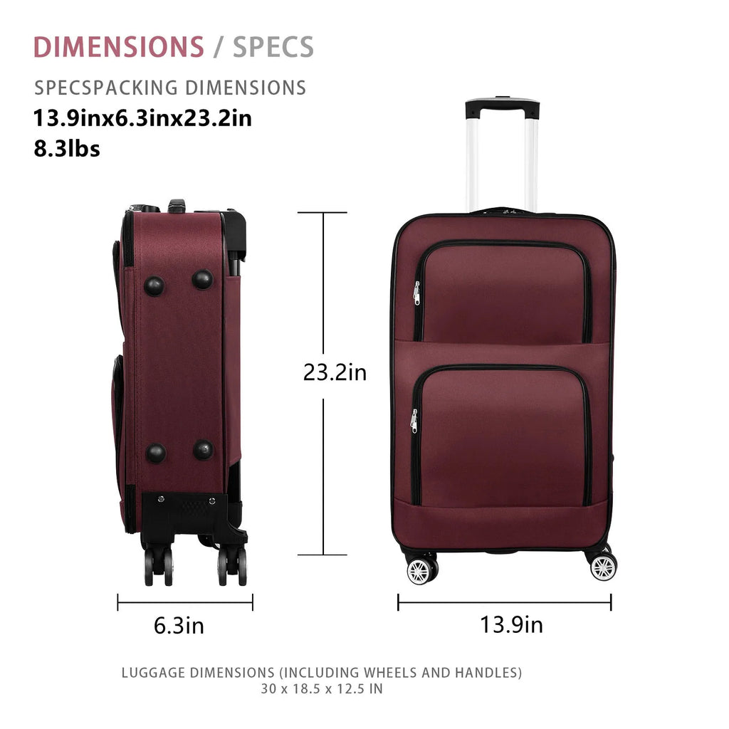 Soft edged travel 20 inch lightweight luggage with rotating wheels, Oxford fabric suitcase with small diagonal fabric