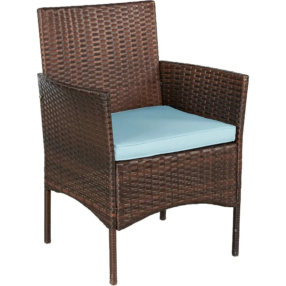 Space-Saving Outdoor Wicker 3-Piece Bistro Set with Cushions for Patio, Garden, and Porch