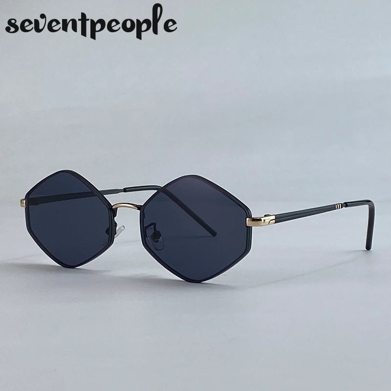 Small Frame Hexagon Punk Sunglasses Women 2025 Luxury Brand Classic Steampunk Polygon Sun Glasses For Ladies Vintage Shade UV400