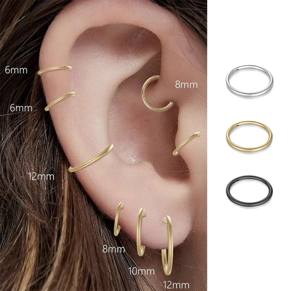 2/8PCS Seamless 316L Stainless Steel Nose Ring Hoop Earrings for Women Men Septum Helix Tragus Ear Piercing Jewelry Tiny 6-12mm