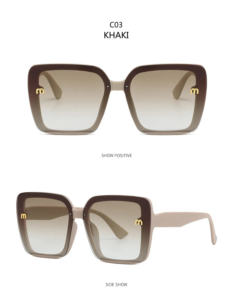 Brand Sunglasses Women's Square Classic Large Frame Fashion Men's Rectangular Letter Design Retro Sun Glasses UV400