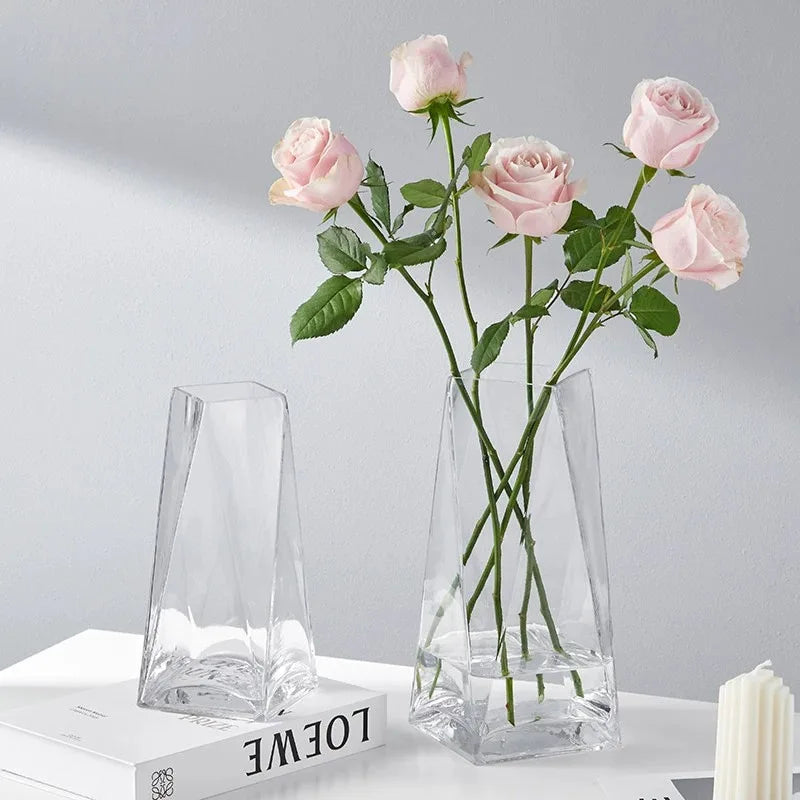 Modern Simple Transparent Geometric Three-dimensional Diamond Glass Vase Creative Living Room Water Culture Flower